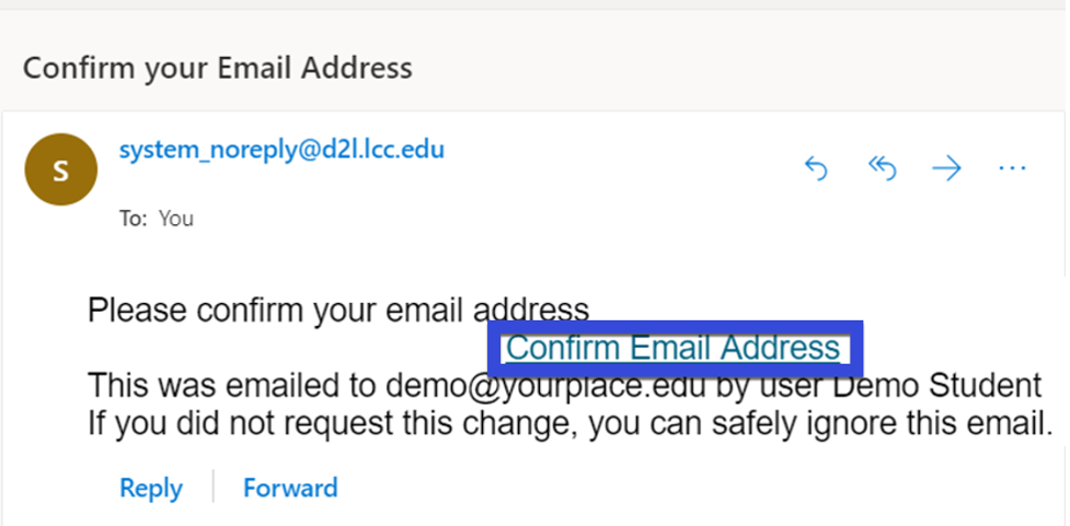 Demo email to confirm alternate email address access.