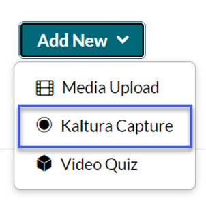 From the Add New menu, select Kaltura Capture.