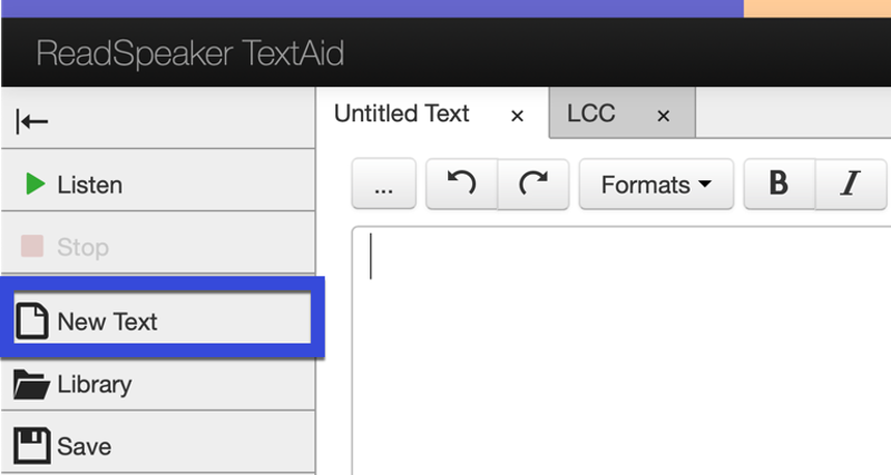 Select New text in ReadSpeaker TextAid.