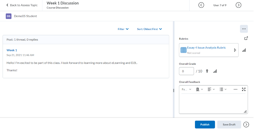 Grading discussions in D2L, add overall grade and overall feedback
