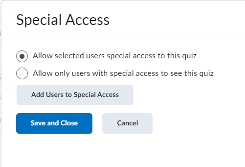 Select Add Users to Special Access.