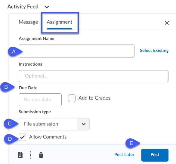Activity Feed create assignment.
