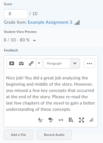 Screenshot showing grading options.