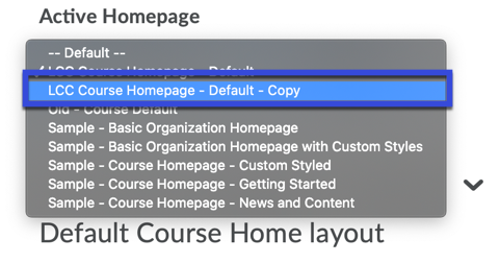 From the options, select the newly created homepage.