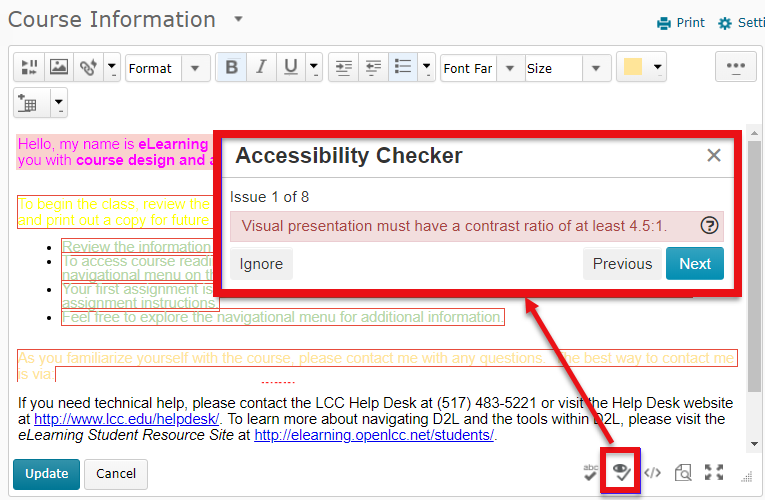 D2l Accessibility Checker Instructor Resource Site