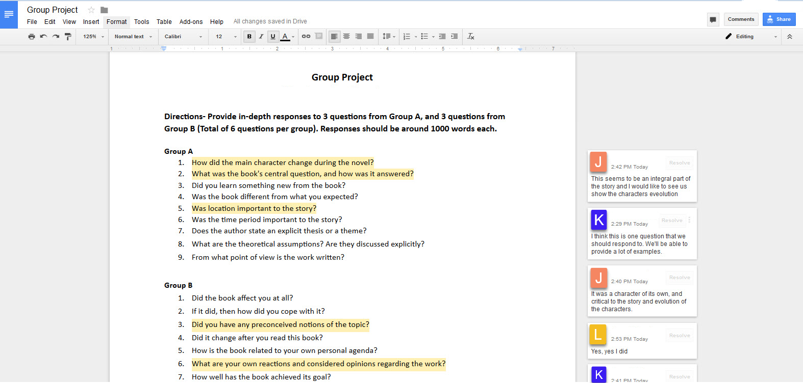 Google Docs Student Resource Site