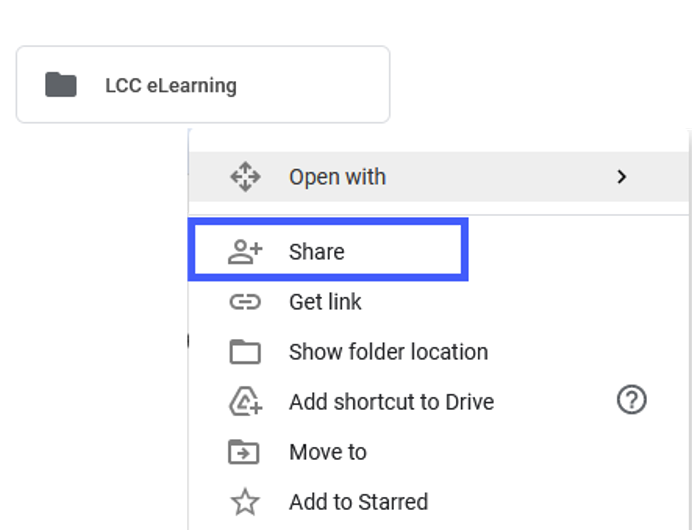 Folder menu options with Share indicated.