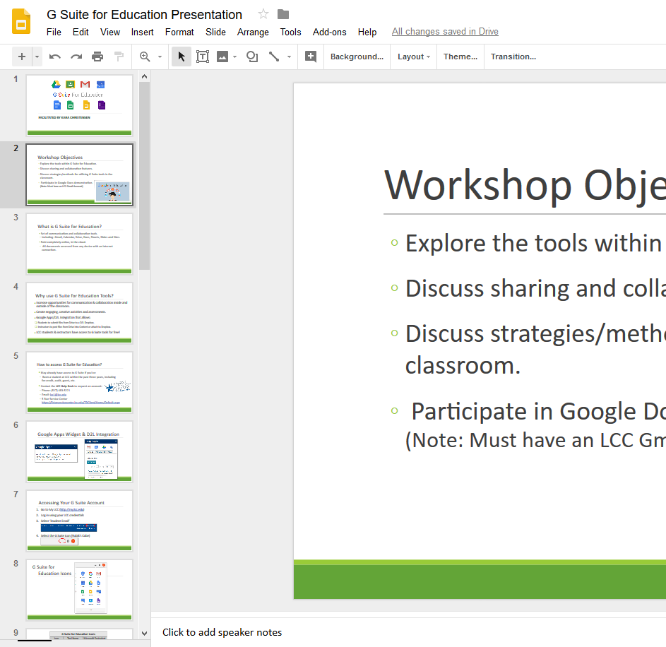 Example of a Google Slides Presentation.