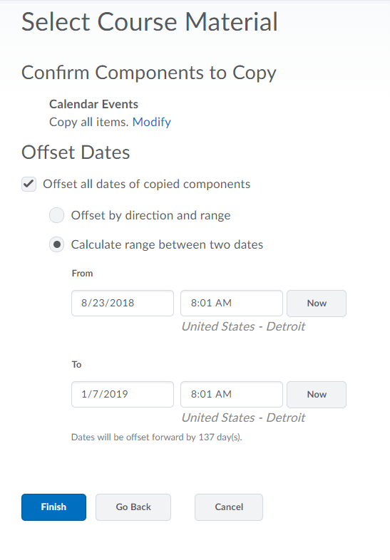 Offset old dates by updating them to reflect the new semester.