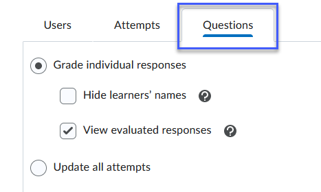 Screenshot of Questions Tab selected.