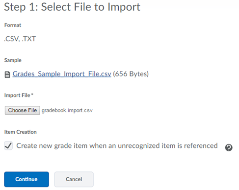 Checkbox next to Create new grade item when an unrecognized item is referenced selected.