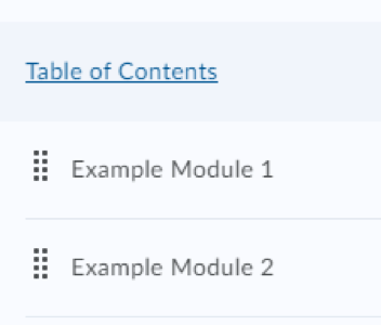 Example of modules under Table of Contents.