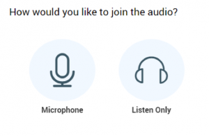 Shows Audio Options to join with Microphone or Listen Only