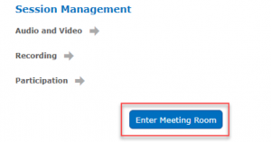 Shows the Enter Meeting Room button highlighted on the YouSeeU lauch screen.