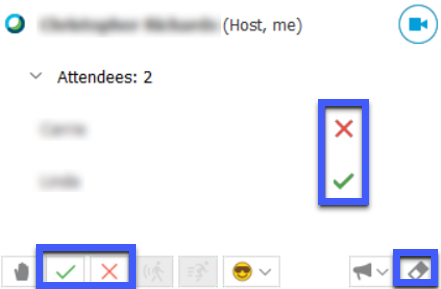 WebEx Simple Feedback shows checkmarks and x's for yes and no feedback.